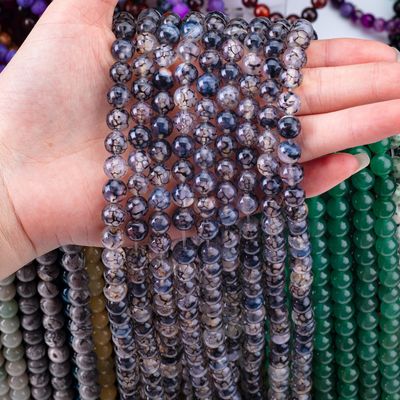 Black Dragon Veins Agate Loose Bead Strands Semi Precious Stone để làm đồ trang sức DIY