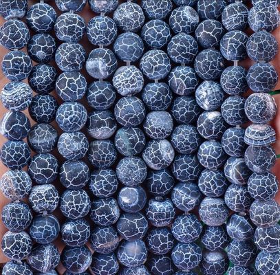 Dark Blue Weathered Agate Loose Bead Strands Semi Precious Stone Matt Frosted Cracked Agate để làm đồ trang sức DIY