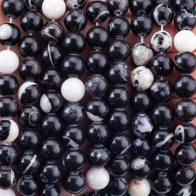 8mm Black Zebra Jasper Ngọc trai Ngọc đá trị liệu Ngọc đá tinh thể để làm đồ trang sức