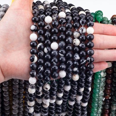 8mm Black Zebra Jasper Ngọc trai Ngọc đá trị liệu Ngọc đá tinh thể để làm đồ trang sức