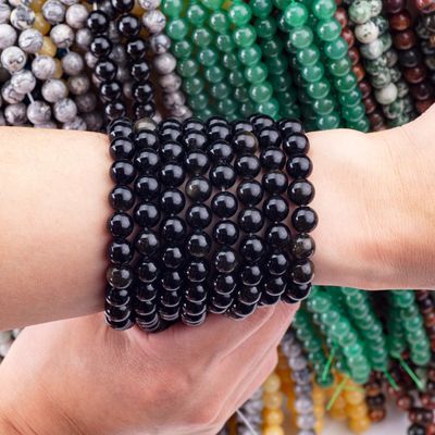 8mm Đen Onyx Ngọc Bích Chữa bệnh Ngọc đá tinh thể Để làm đồ trang sức