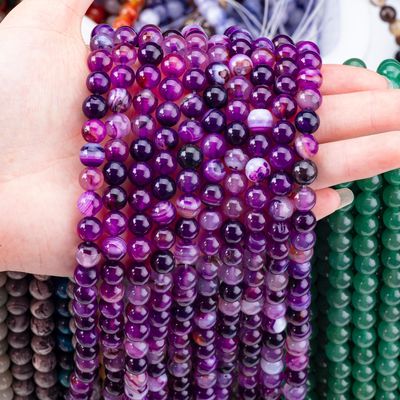 Vàng dải Agate chữa bệnh 8mm tròn đá quý hạt để tặng quà