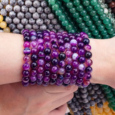 Vàng dải Agate chữa bệnh 8mm tròn đá quý hạt để tặng quà