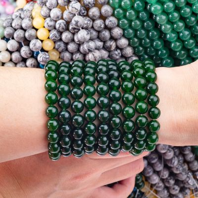 8MM màu đen xanh lá cây jade đánh bóng hình tròn mịn mịn Bulk Bead cho làm đồ trang sức hạt