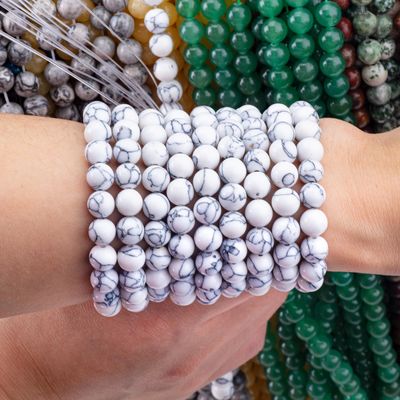 Đá tinh thể 8MM Howlite hình tròn đá quý đinh lỏng cho vòng cổ đeo vòng tay