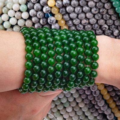 Green Jade Loose Bulk Round Bead Custom Multi-Size Bead Cho việc làm đồ trang sức