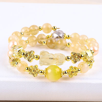 8MM Bead Yellow Citrine Crystal Bracelet với Dog Carving