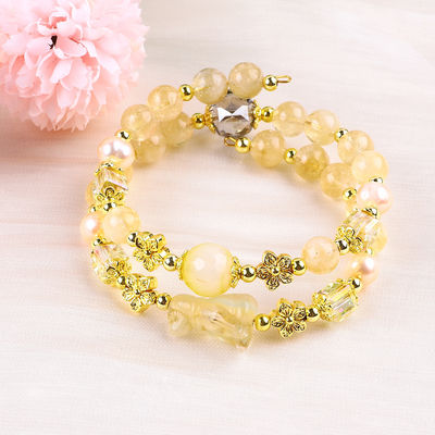 8MM Bead Yellow Citrine Crystal Bracelet với Dog Carving
