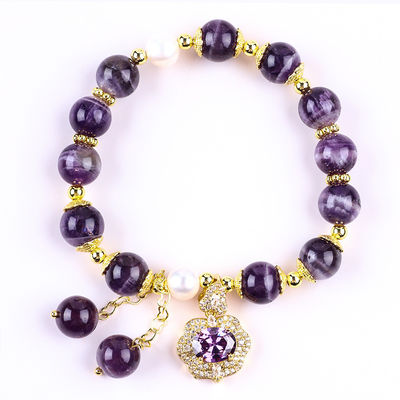 10mm Bead Dream Amethyst Stone Stretch Bracelets với màu tím Bling Bling Charm