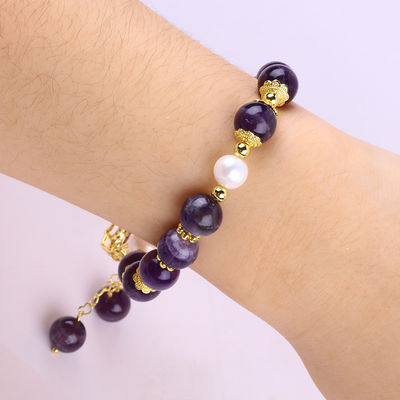 10mm Bead Dream Amethyst Stone Stretch Bracelets với màu tím Bling Bling Charm