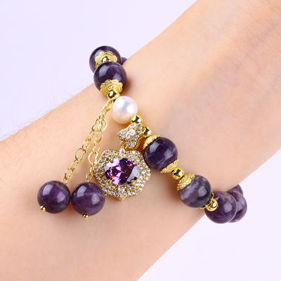 10mm Bead Dream Amethyst Stone Stretch Bracelets với màu tím Bling Bling Charm