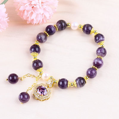 10mm Bead Dream Amethyst Stone Stretch Bracelets với màu tím Bling Bling Charm