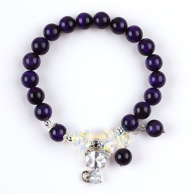 Màu tím Tiger Eye Semi đá quý vòng tay 8mm Bead thủ công vòng tay đá quý