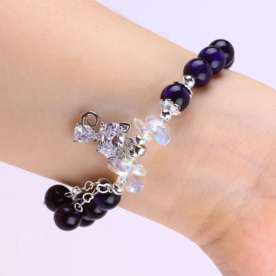 Màu tím Tiger Eye Semi đá quý vòng tay 8mm Bead thủ công vòng tay đá quý