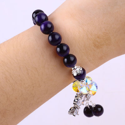 Màu tím Tiger Eye Semi đá quý vòng tay 8mm Bead thủ công vòng tay đá quý