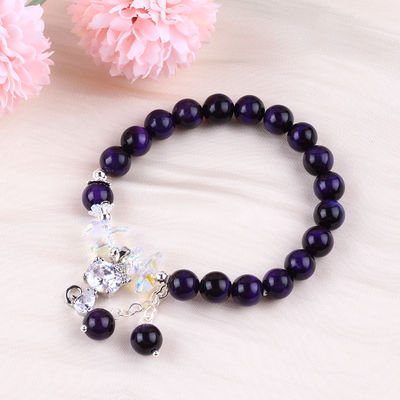 Màu tím Tiger Eye Semi đá quý vòng tay 8mm Bead thủ công vòng tay đá quý