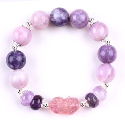 14MM màu tím Mica vòng đeo tay Fluorite Pixiu Stretch Bead vòng đeo tay mang lại sự giàu có may mắn