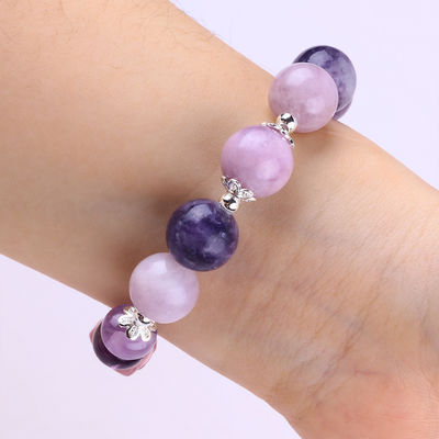 14MM màu tím Mica vòng đeo tay Fluorite Pixiu Stretch Bead vòng đeo tay mang lại sự giàu có may mắn