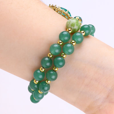 Hình hình hình bầu dục màu xanh lá cây đá Aventurine Bead vòng tay lớp hai