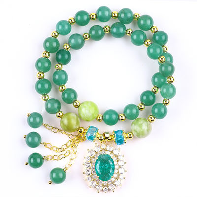 Hình hình hình bầu dục màu xanh lá cây đá Aventurine Bead vòng tay lớp hai