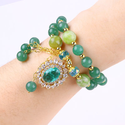 Hình hình hình bầu dục màu xanh lá cây đá Aventurine Bead vòng tay lớp hai