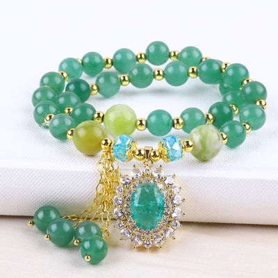 Hình hình hình bầu dục màu xanh lá cây đá Aventurine Bead vòng tay lớp hai
