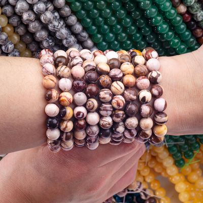 8mm Áo Zebra Jasper Ngọc quý Ngọc đá tinh thể để làm đồ trang sức