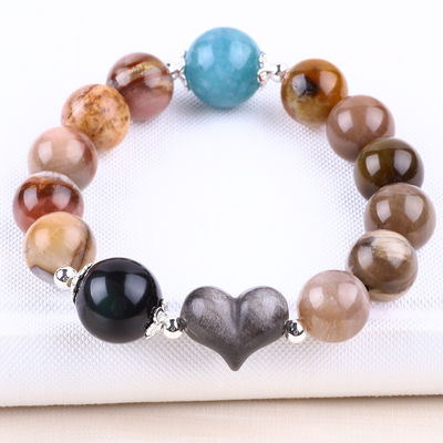 Bàn tay làm bằng đá quý đeo vòng tay bằng hạt gỗ tự nhiên đá hóa thạch vòng tay có thể điều chỉnh đeo vòng tay cho bữa tiệc hàng ngày