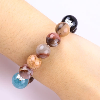 Bàn tay làm bằng đá quý đeo vòng tay bằng hạt gỗ tự nhiên đá hóa thạch vòng tay có thể điều chỉnh đeo vòng tay cho bữa tiệc hàng ngày