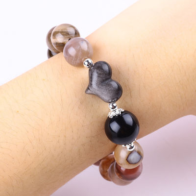 Bàn tay làm bằng đá quý đeo vòng tay bằng hạt gỗ tự nhiên đá hóa thạch vòng tay có thể điều chỉnh đeo vòng tay cho bữa tiệc hàng ngày