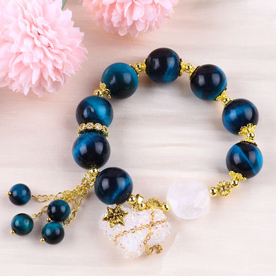 Bàn tay làm bằng đá quý đeo đeo vòng tay mắt hổ màu xanh tự nhiên Bàn tay đá điều chỉnh trái tim bùa Bàn tay cho bữa tiệc