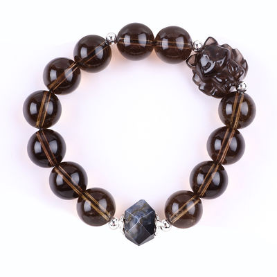 14mm Bead Smoky Quartz Crystal Bead Bracelet với Nine Tail Fox Carving