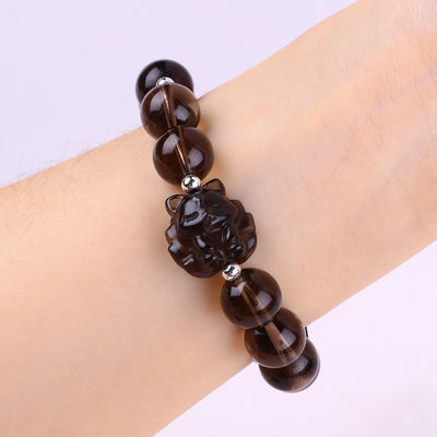 14mm Bead Smoky Quartz Crystal Bead Bracelet với Nine Tail Fox Carving