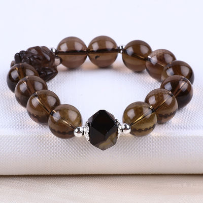 14mm Bead Smoky Quartz Crystal Bead Bracelet với Nine Tail Fox Carving