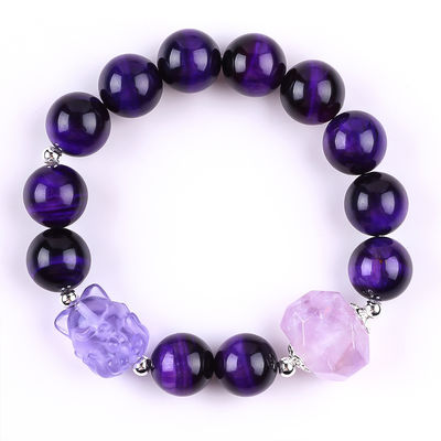 14mm Bead Smoky Quartz Crystal Bead Bracelet với Nine Tail Fox Carving