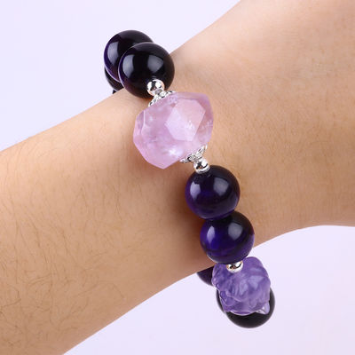 14mm Bead Smoky Quartz Crystal Bead Bracelet với Nine Tail Fox Carving