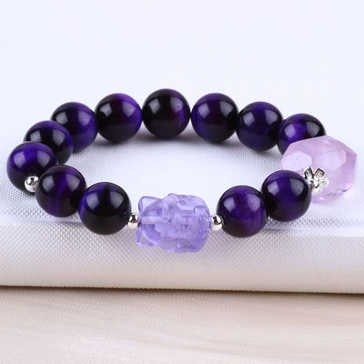 14mm Bead Smoky Quartz Crystal Bead Bracelet với Nine Tail Fox Carving