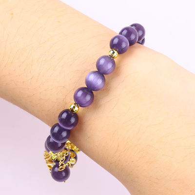 8mm Crystal Purple Cat Eye Bead Đá đá quý đánh bóng