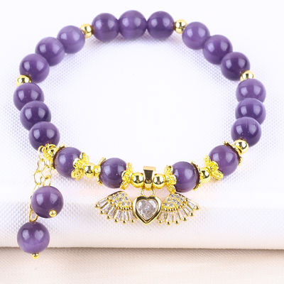 8mm Crystal Purple Cat Eye Bead Đá đá quý đánh bóng