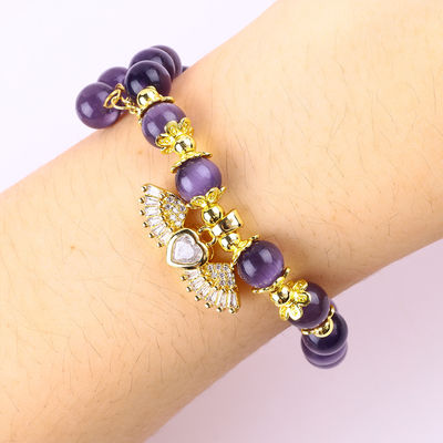 8mm Crystal Purple Cat Eye Bead Đá đá quý đánh bóng