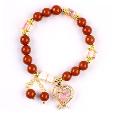 Đỏ 8mm Đỏ Jasper Nước ngọt Ngọc trai màu hồng trái tim quyến rũ Mượt mà vòng hạt cho bạn bè quà tặng