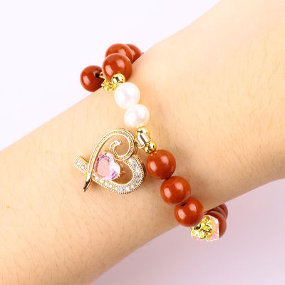 Đỏ 8mm Đỏ Jasper Nước ngọt Ngọc trai màu hồng trái tim quyến rũ Mượt mà vòng hạt cho bạn bè quà tặng