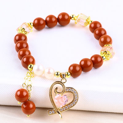 Đỏ 8mm Đỏ Jasper Nước ngọt Ngọc trai màu hồng trái tim quyến rũ Mượt mà vòng hạt cho bạn bè quà tặng