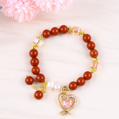 Đỏ 8mm Đỏ Jasper Nước ngọt Ngọc trai màu hồng trái tim quyến rũ Mượt mà vòng hạt cho bạn bè quà tặng