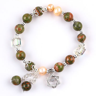 Đá Unakite và Ngọc trai Hồng với Star Charm Healing Balance Bead Bracelet Cho Quà tặng
