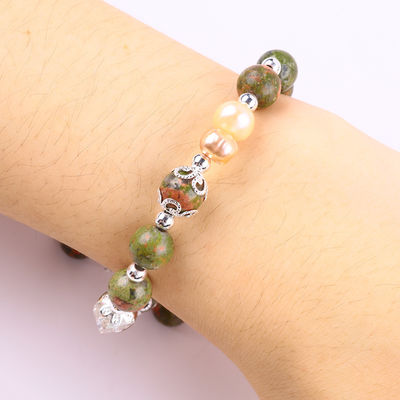 Đá Unakite và Ngọc trai Hồng với Star Charm Healing Balance Bead Bracelet Cho Quà tặng