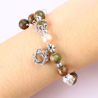 Đá Unakite và Ngọc trai Hồng với Star Charm Healing Balance Bead Bracelet Cho Quà tặng