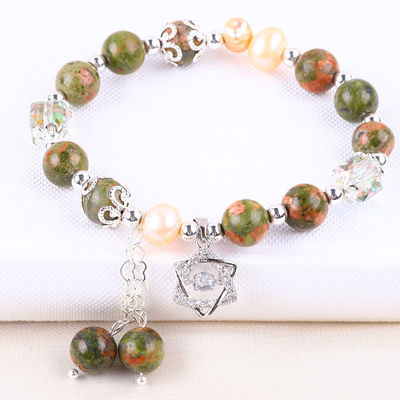 Đá Unakite và Ngọc trai Hồng với Star Charm Healing Balance Bead Bracelet Cho Quà tặng