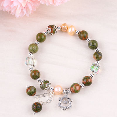 Đá Unakite và Ngọc trai Hồng với Star Charm Healing Balance Bead Bracelet Cho Quà tặng
