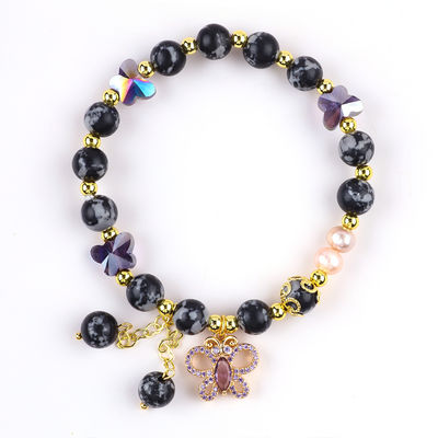 8MM chữa bệnh đá tự nhiên bông tuyết Obsidian với bông hoa bướm màu tím